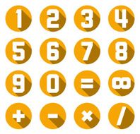 Collection of isolated yellow flat numbers and math symbols