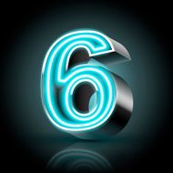 3d blue neon light number 6