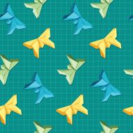 Seamless pattern from origami butterflies on a green background