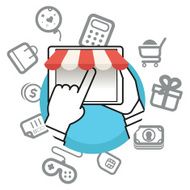 Shopping via internet connection Simple line design illustration