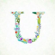 The letter U Bright floral element of colorful alphabet