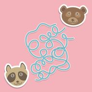 bear raccoon labyrinth game for Preschool Children Vector N2