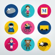 Collection of colorful kids toys icon N2