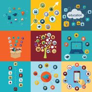 Flat concept set modern design with shadow education icons N29