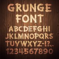 Grunge Letters and Numbers on Wooden Background