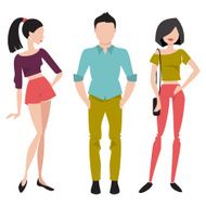 Young people in fashionable clothes Flat vector illustration