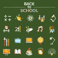 School Education Icons Set Chalk Drawing Style