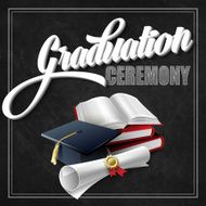 Graduation Ceremony Book hat and certificate Vector illustration