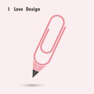 Pencil paper clip shape with I love design concept