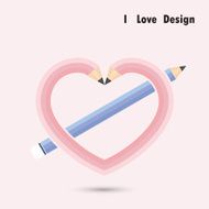 Pencil heart shape with I love design concept