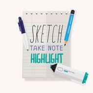 Note Paper Sketch pencil pen highlight - vector illustration