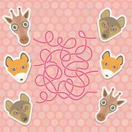 funny giraffe fox wolf labyrinth game for Preschool Children Vector N2