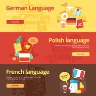 Flat banners for german polish french Foreign languages education concepts