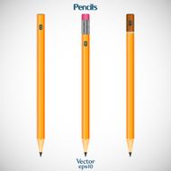 Set various wooden detailed of realistic sharpened pencils isolated