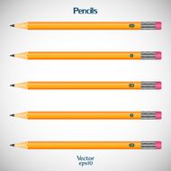 Set wooden detailed of realistic pencils with eraser isolated N2