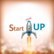 New StartUP Text With Flying Rocket