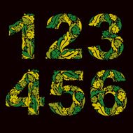 Vector numeration decorated with seasonal spring leaves 1 2 3