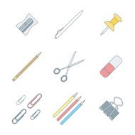 colored outline various stationery icons set