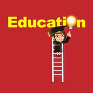 Graduate student Woman pointing education symbol