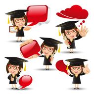 Graduate student Woman holding speech bubbles