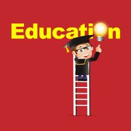 Graduate student Man pointing education symbol