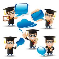 People Set - Education Graduate student Man holding speech bubbles