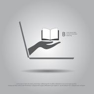 hand hold book from the laptop vector icon