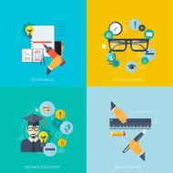 Flat concept education backgrounds set Back to school Distance learning N4