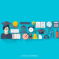 Flat concept education background Back to school Distance learning Study N44