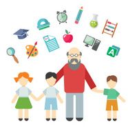 Teacher and children miscellaneous student in flat style N2