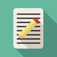 Education icon with yellow pen on a blank notebook paper