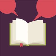 open paper book with speech clouds in flat design style N2