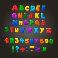 Multicolored kids Font letters numbers and orthographic symbols
