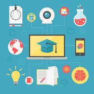 Online education and e-learning concept flat icons vector