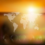 World map with dotted globes abstract blurred background vector N7