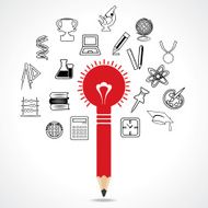 set of educational icon around pencil bulb N2