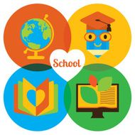 Set of colorful vector education icons Happy school globe pencil