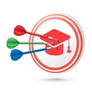 graduation cap icon target with darts hitting on it