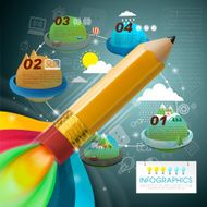 creative template infographic with rocket pen flying through pla