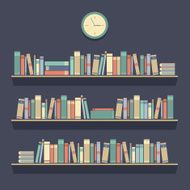 Flat Design Bookshelves Vector Illustration