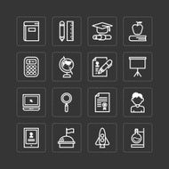 Vector flat icons set of education school tools outline concept