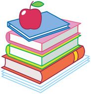 School - books and a red apple