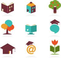 Education icons and symbols online learning graduation concept N2