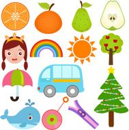 Cute Vector Back to school Alphabet (set 8) O-S