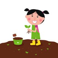 Happy kid is planting small plants on farm N2