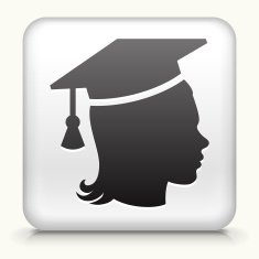Square Button with Graduating woman
