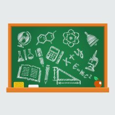 Set of school icons on a blackboard
