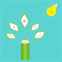 Pencil with business icons and light bulb sun Idea concept
