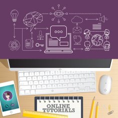 Online training courses on office desk table