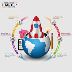 Abstract 3D digital business startup Infographic N3
